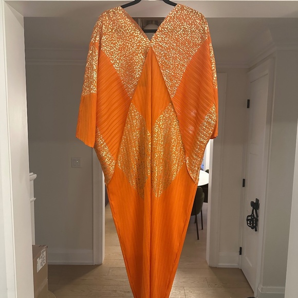 NWOT KATE HEWKO - Orange / Gold Leopard Geometric Glam Dress -One Size Fits Most - Picture 14 of 16